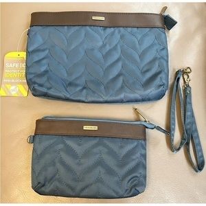 Travelon RFID Wallet & Wristlet Blue/ Teal Set w/ Removable Strap